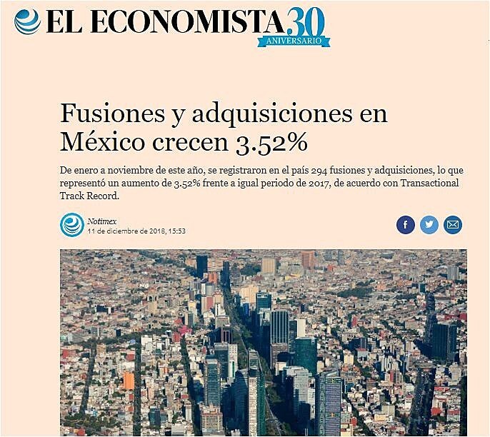 Fusiones y adquisiciones en Mxico crecen 3.52%